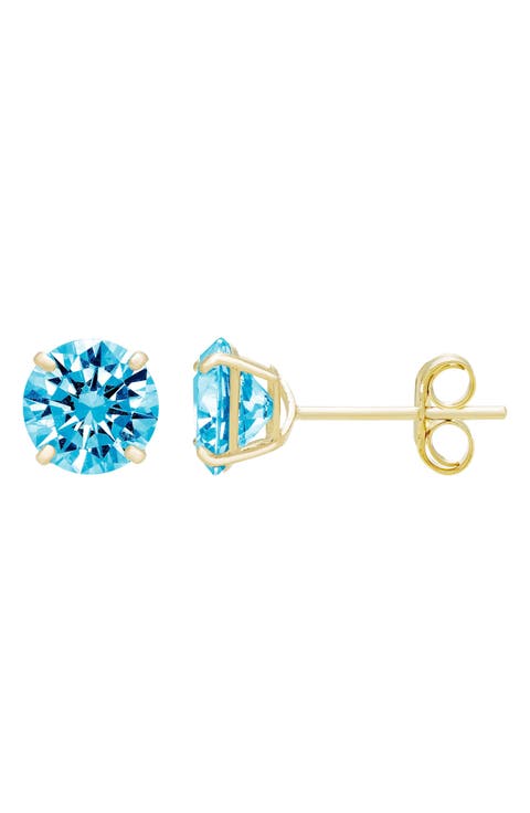 14K Yellow Gold Round Cubic Zirconia Birthstone Stud Earrings