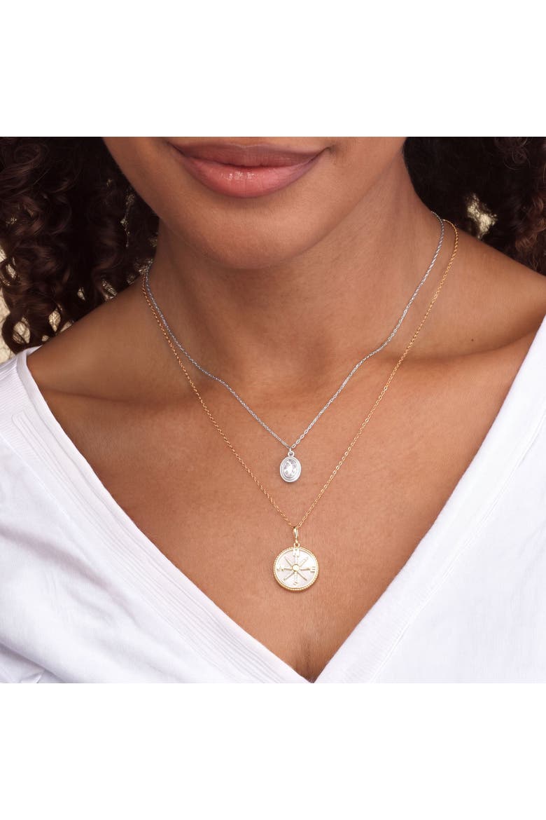 CZ Oval Double Bezel Necklace, Alternate, color, Sterling Silver