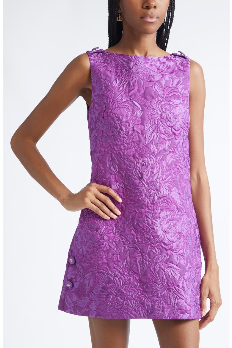 Sleeveless Peony Brocade Minidress, Alternate, color, F0571 VIOLA