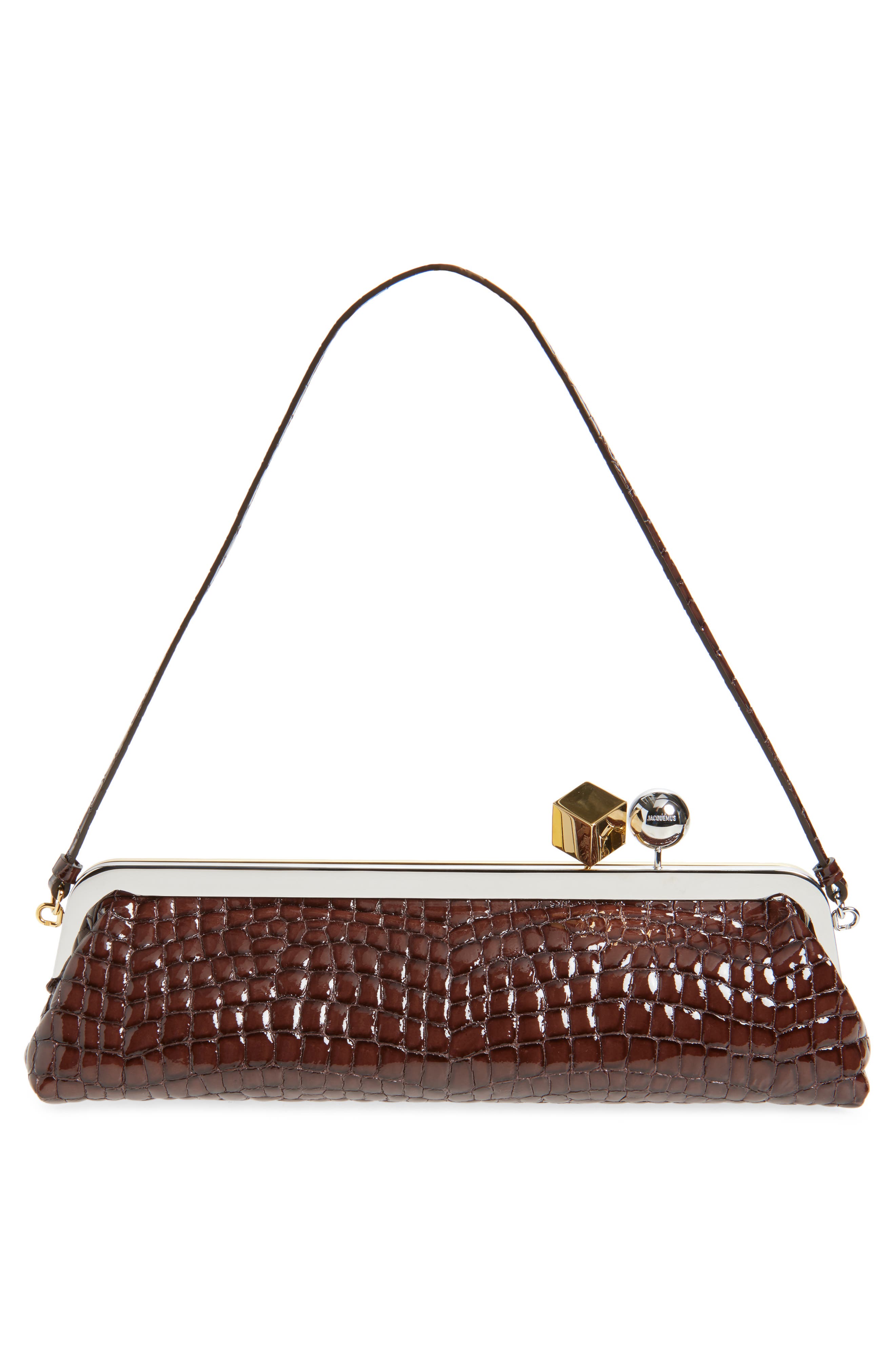 Jacquemus La Pochette Salon Croc Embossed Leather East/West Clutch, Alternate, color, 