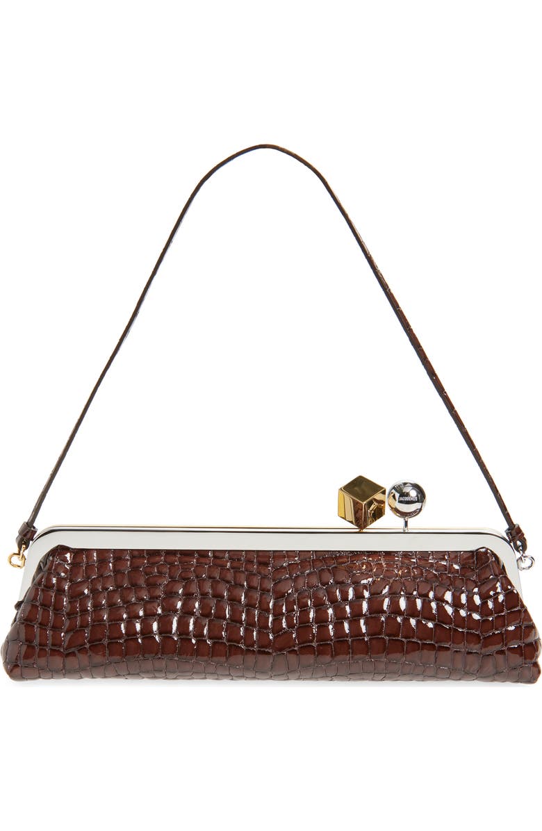 Jacquemus La Pochette Salon Croc Embossed Leather East/West Clutch, Alternate, color,