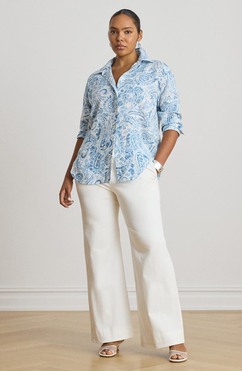 Lauren Ralph Lauren Paisley Print Linen Button-Up Shirt, Alternate, color, White/ Blue