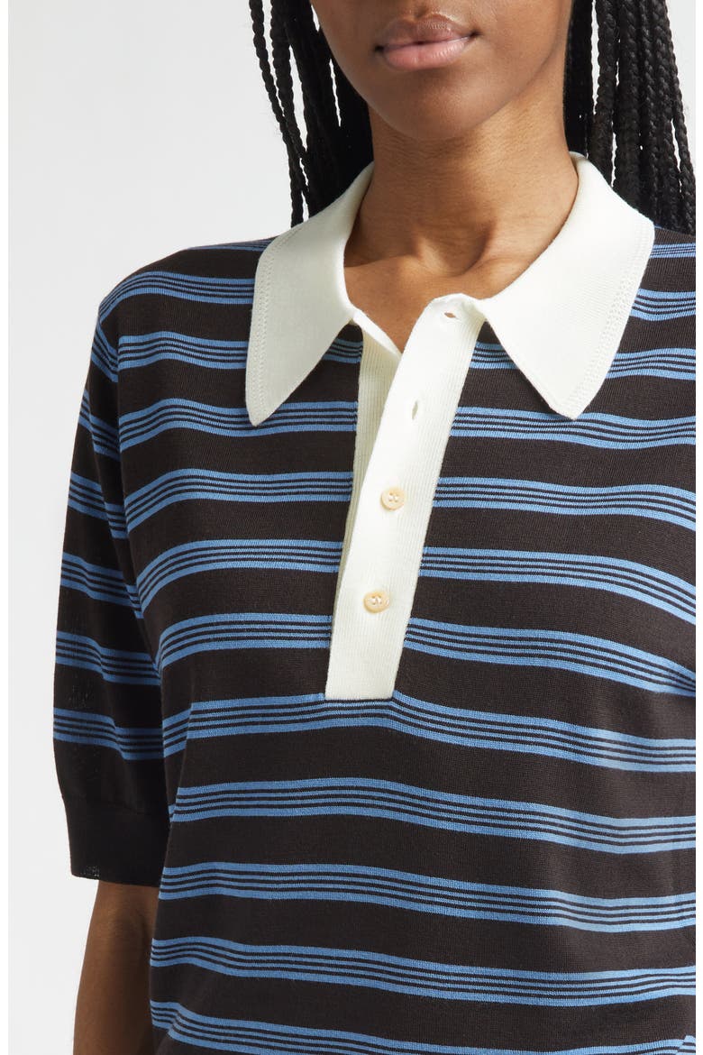 Breeze Stripe Polo Sweater, Alternate, color, DARK BROWN / BLUE / IVORY