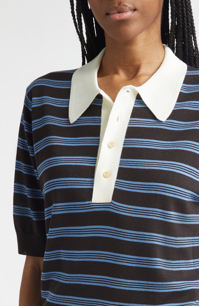 Wales Bonner Breeze Stripe Polo Sweater, Alternate, color, Dark Brown / Blue / Ivory