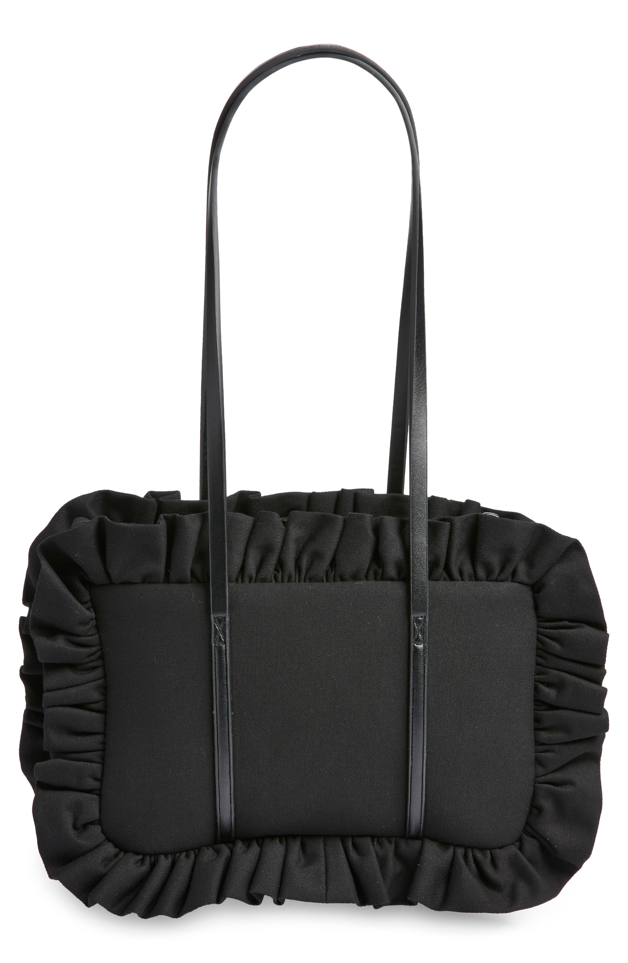Baggy London Ruffle Twill Bowler Bag, Alternate, color, Black