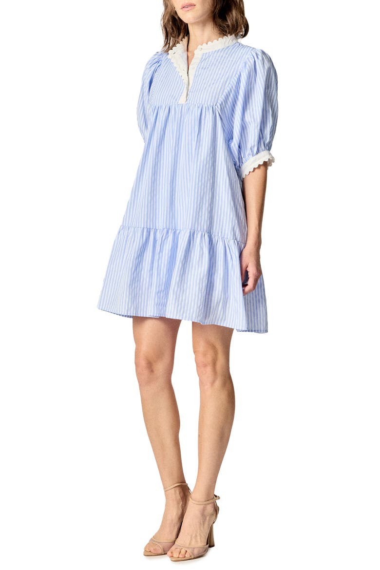 Scallop Stripe Minidress, Alternate, color, POWDER BLUE/ WHITE