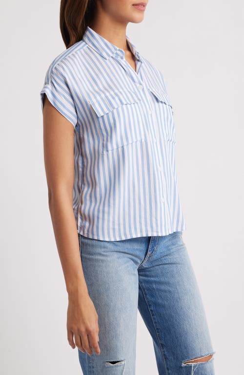 Beachlunchlounge Kaiana Stripe Short Sleeve Button-up Shirt In Blue Poppy