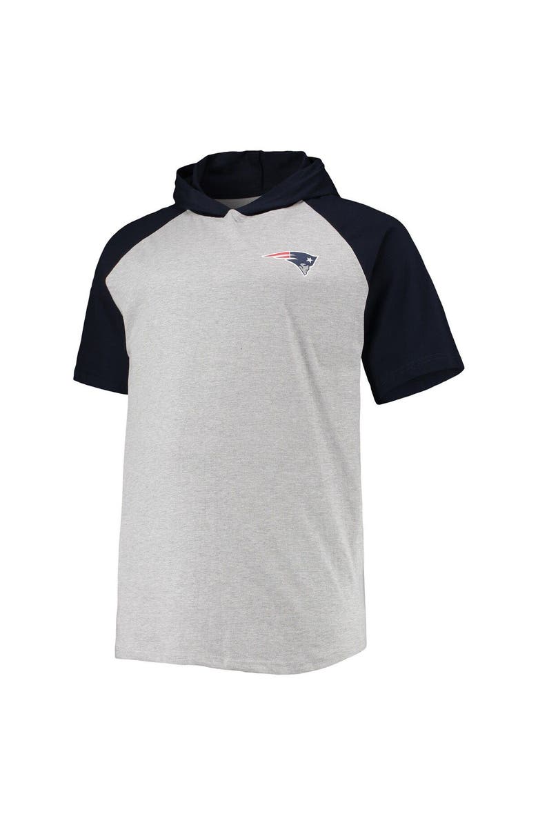 PROFILE Men's Heathered Gray/Navy New England Patriots Big & Tall Raglan Short Sleeve Pullover Hoodie, Alternate, color, 