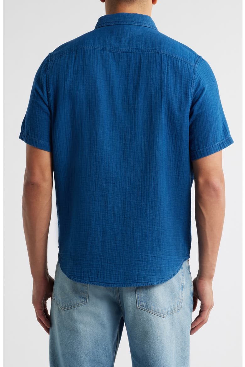 Duo Short Sleeve Gauze Button-Up Shirt, Alternate, color, BLUE INDIGO WASHED