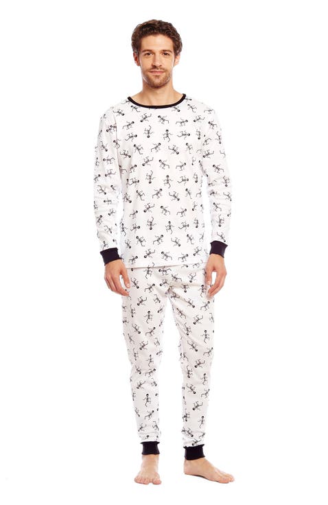 Men's Cotton Matching Family Halloween Pajamas, Skeleton & Skull Prints