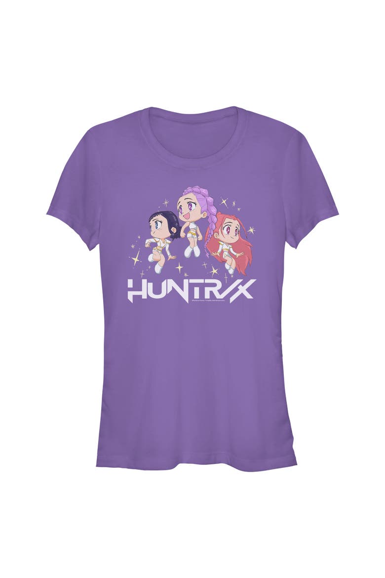 Junior's KPop Demon Hunters Chibi Trio Huntrix  Graphic T-Shirt, Main, color, Purple