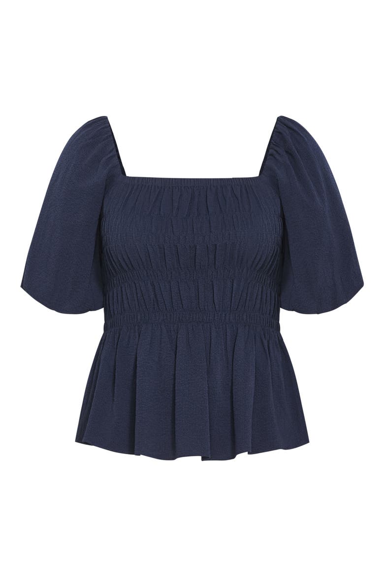 Irina Smocked Puff Sleeve Top, Alternate, color, NAVY