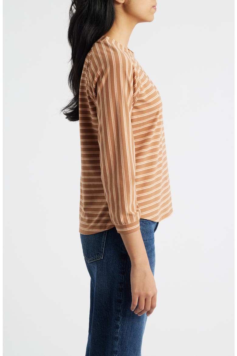 Stripe Three Quarter Sleeve Top, Alternate, color, SAHARA SAND/ PEACH PARFAIT