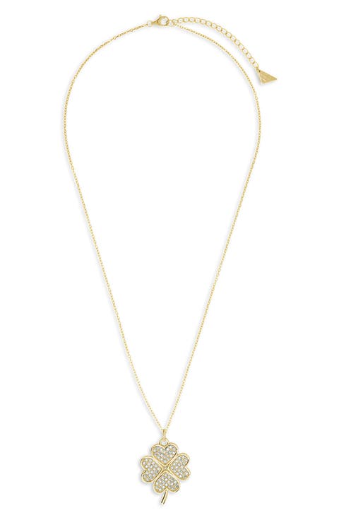 Pav Cubic Zirconia Shamrock Pendant Necklace