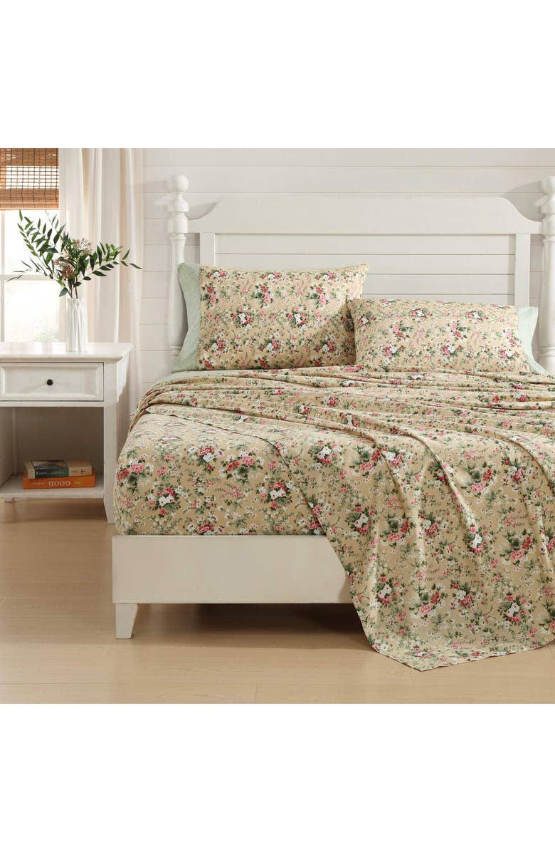 Laura Ashley Serene Dream 4-Piece Cotton Sheet Set, Alternate, color, Pastel Brown