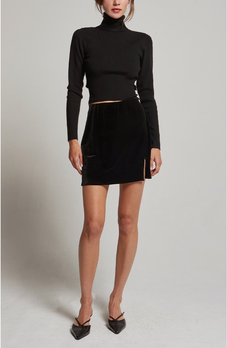 CRESCENT Turtleneck Tie Back Knit Top, Alternate, color, Black