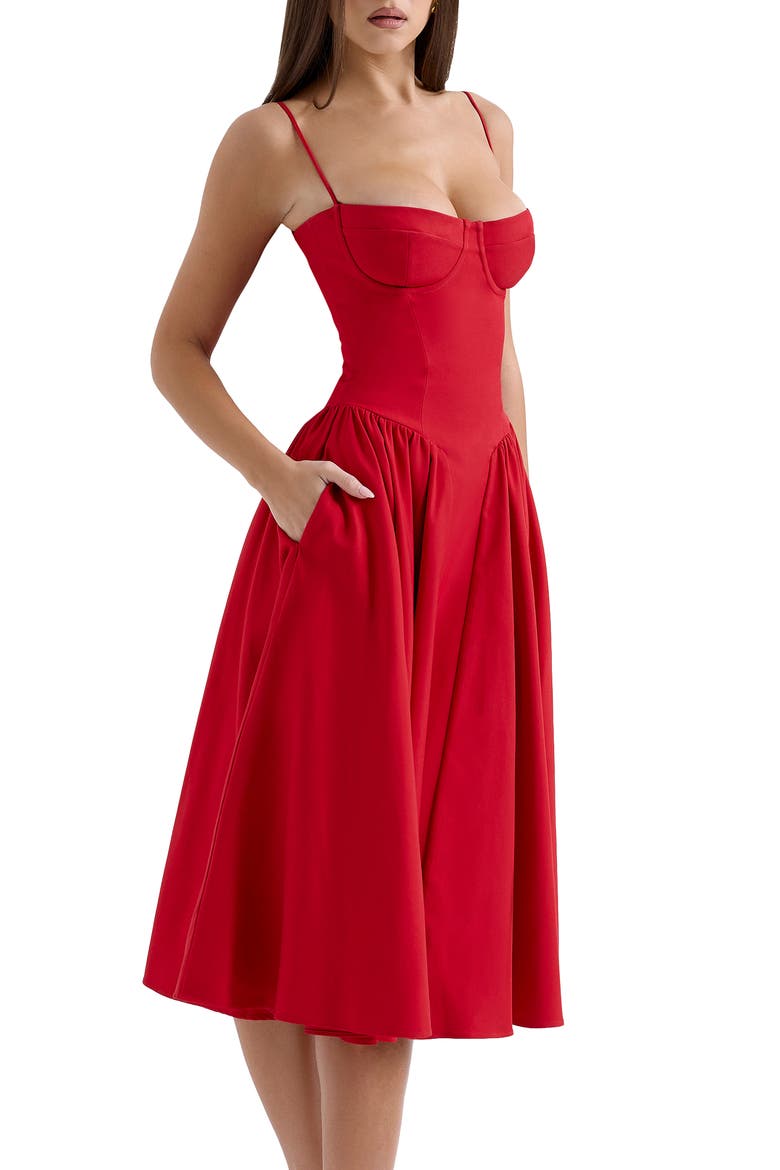 Samaria Fit & Flare Midi Cocktail Dress, Alternate, color, HAUTE RED