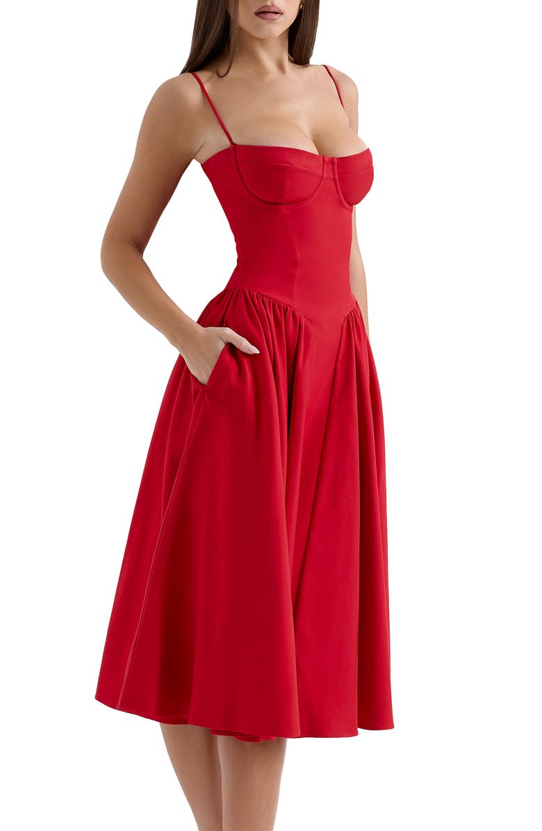 HOUSE OF CB Samaria Fit & Flare Midi Cocktail Dress, Alternate, color, Haute Red