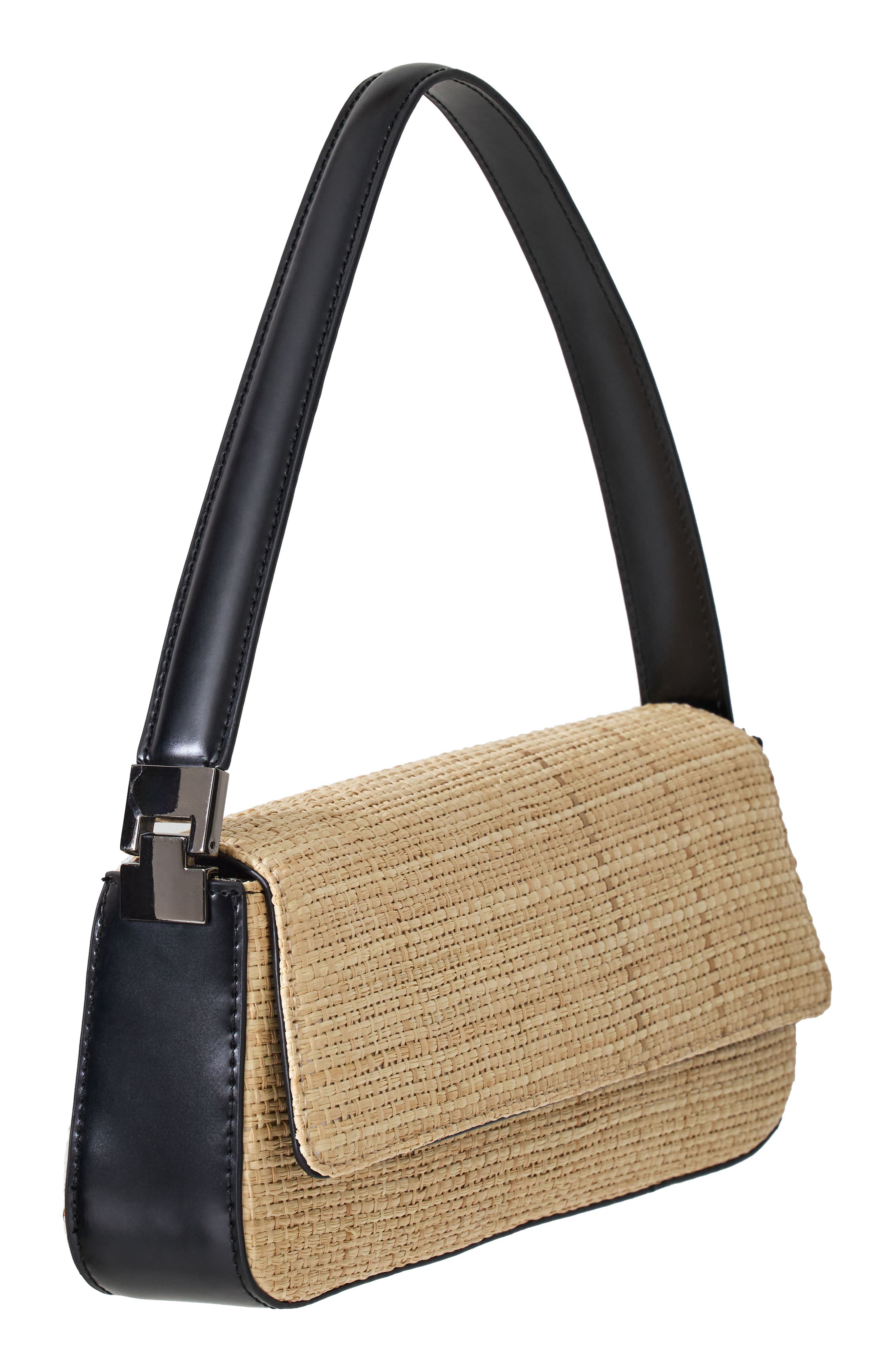 Comporta Paper Raffia Shoulder Bag, Alternate, color, NATURAL/ BLACK