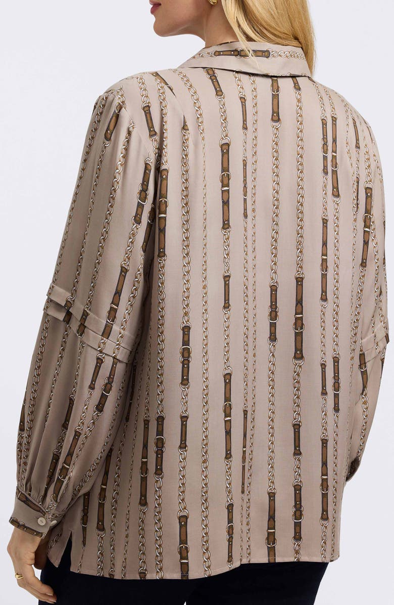 Foxcroft Frankie Chain Stripe Popover Top, Alternate, color, Brown Multi