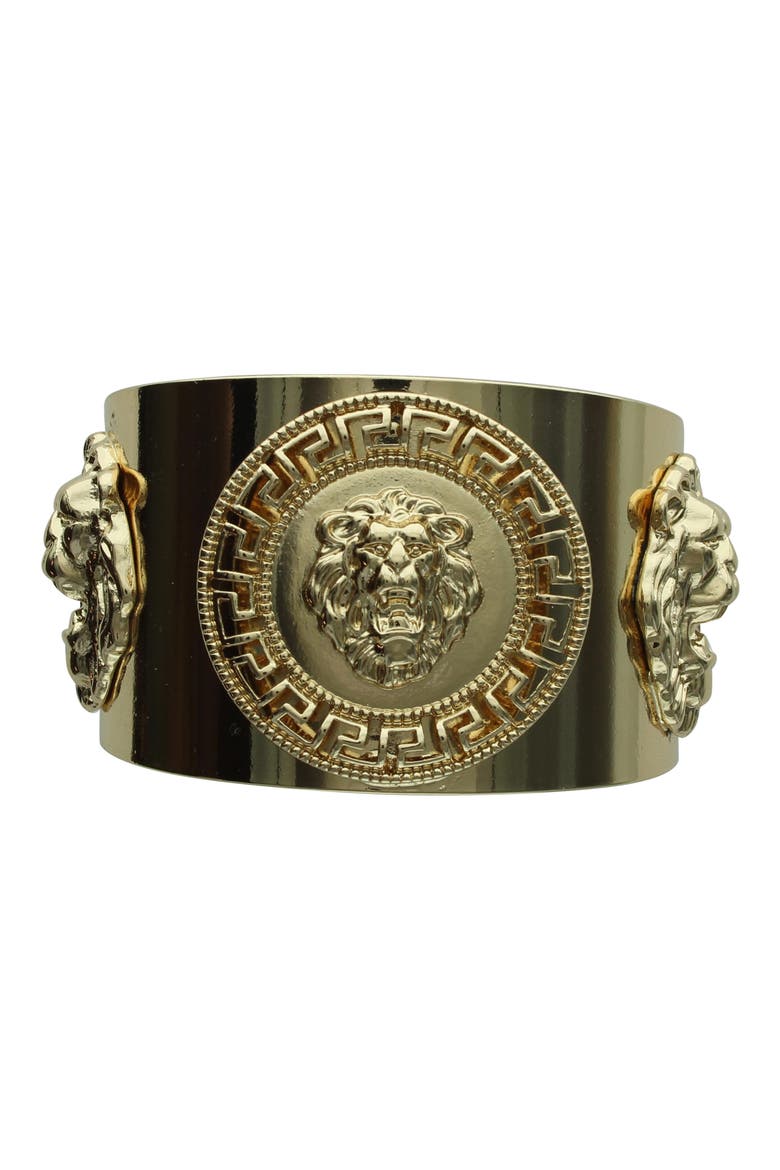 Lion Head Cuff Bracelet, Main, color, GOLD