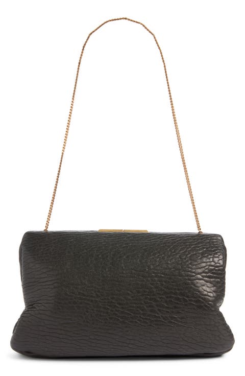 Large Crinkled Leather Frame Clutch