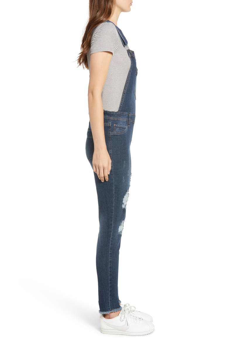 Ripped Skinny Overalls, Alternate, color, DARK