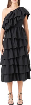 Endless Rose Ruffle One-Shoulder Tiered Ruffle Midi Dress