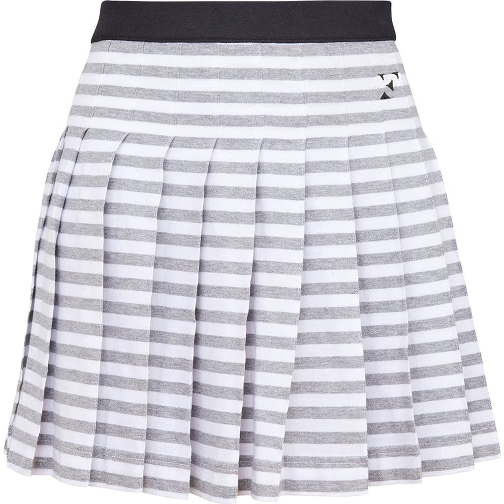 Fleur Du Mal Ivy Pleated Skirt In Stone Stripe W/ Black Trim