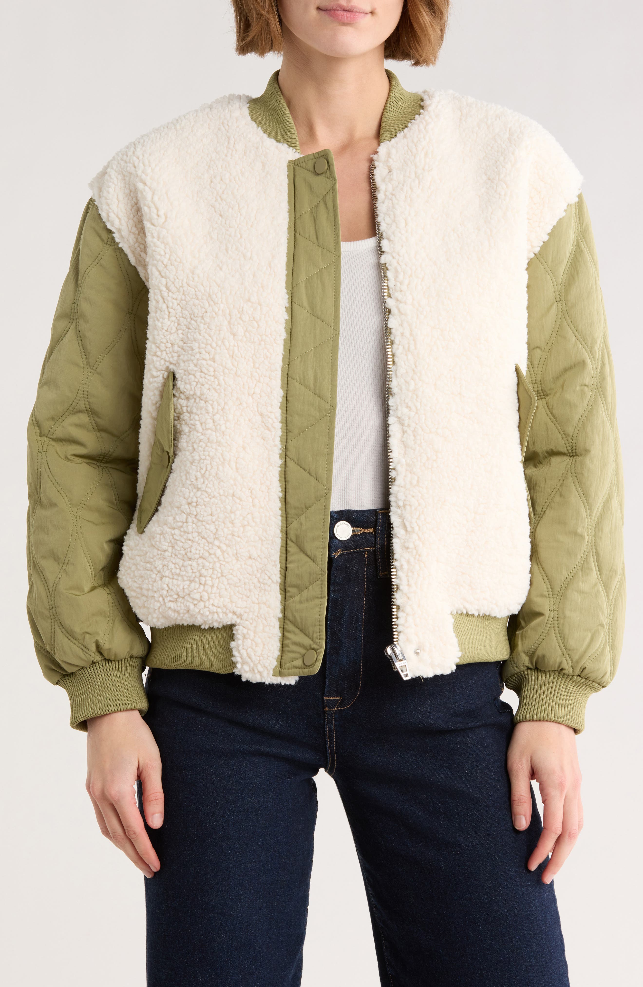 BLANKNYC Mixed Media Bomber Jacket