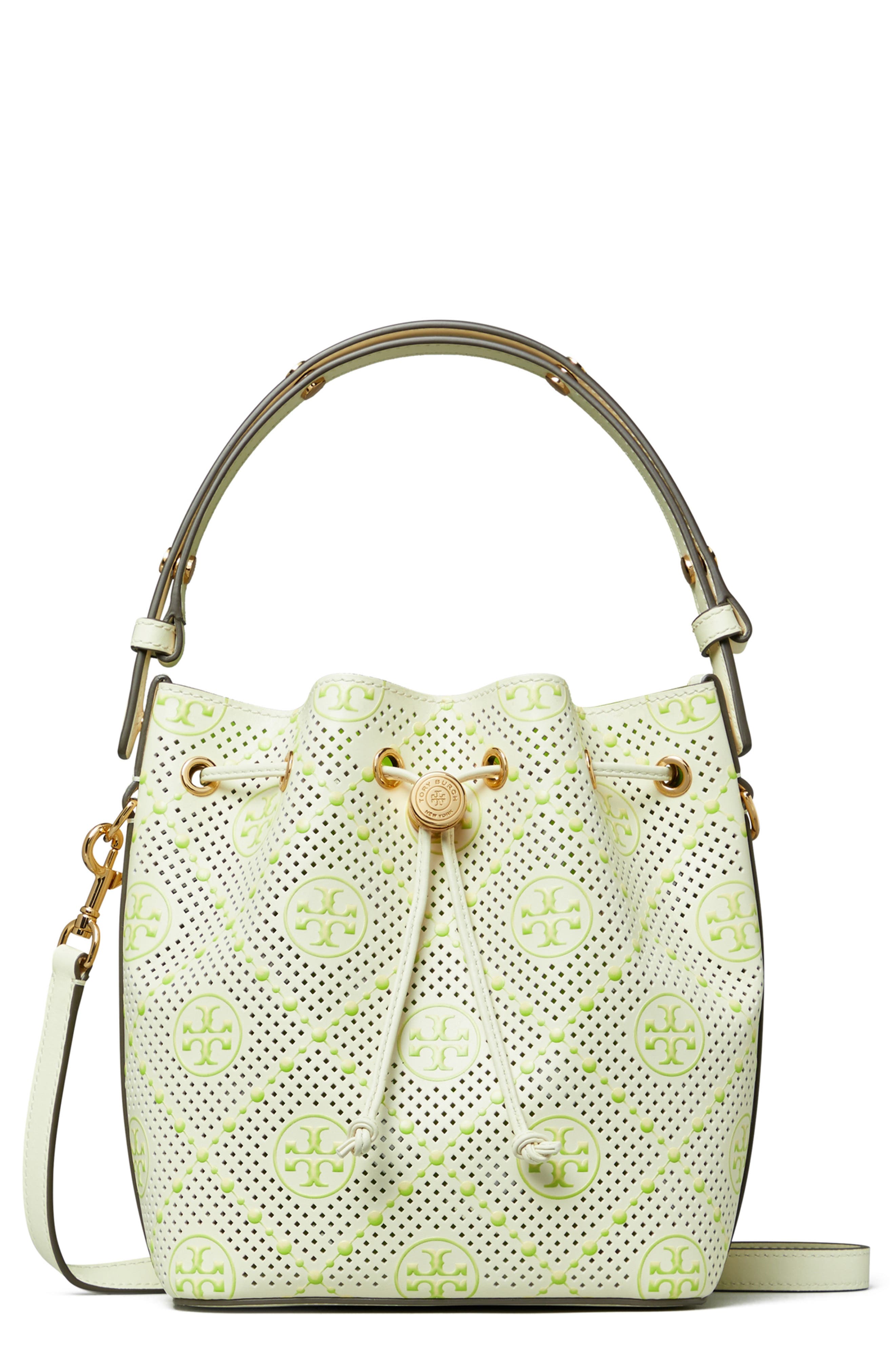 Tory Burch T Monogram Perforated Leather Bucket Bag, Main, color, 