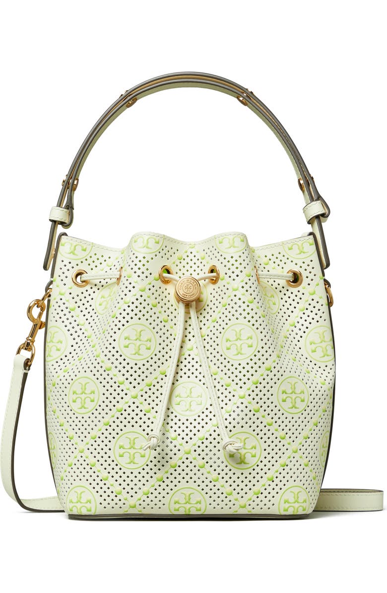 Tory Burch T Monogram Perforated Leather Bucket Bag, Main, color,
