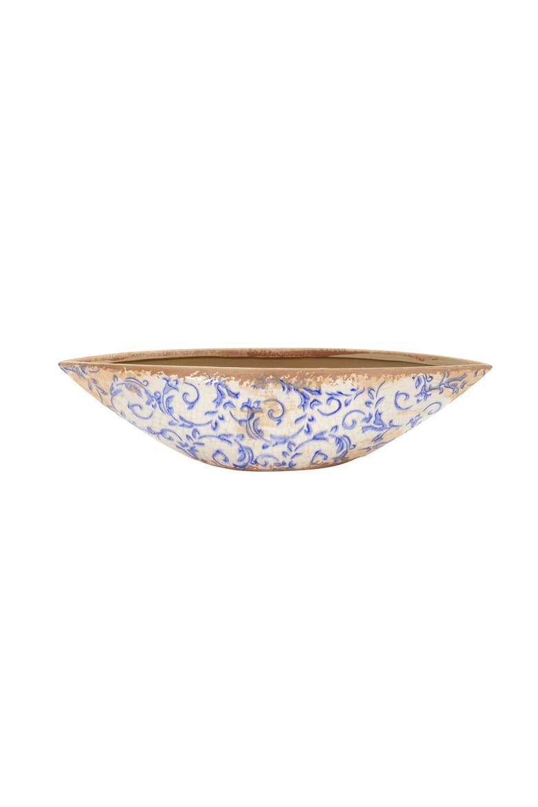 13-in Tuscan Ceramic Blue Scroll Decorative Bowl, Main, color, Green