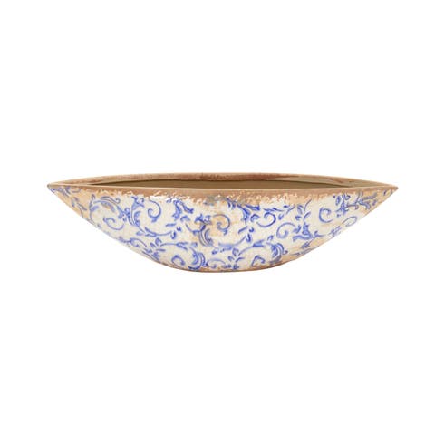 13-in Tuscan Ceramic Blue Scroll Decorative Bowl