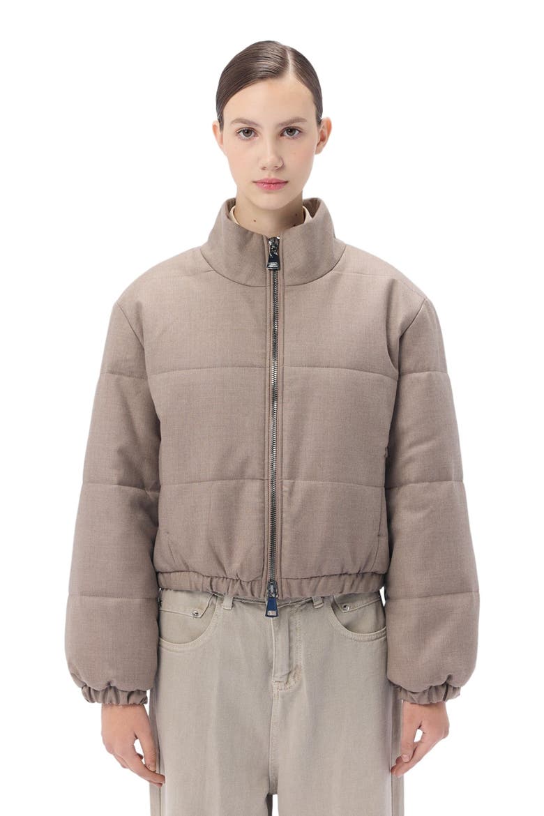 Cropped High-Neck Cashmere Jacket, Alternate, color, taupe