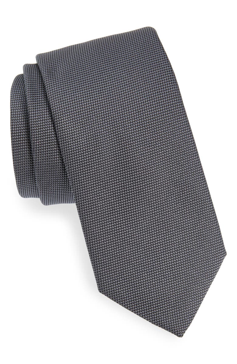 BOSS Solid Black Silk Tie, Main, color, Charcoal Grey
