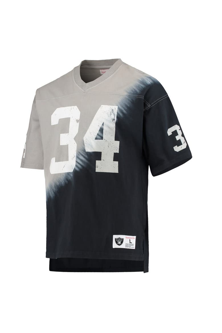 Men's Mitchell & Ness Bo Jackson Black/Silver Las Vegas Raiders Retired Player Name & Number Diagonal Tie-Dye V-Neck T-Shirt, Alternate, color, Black
