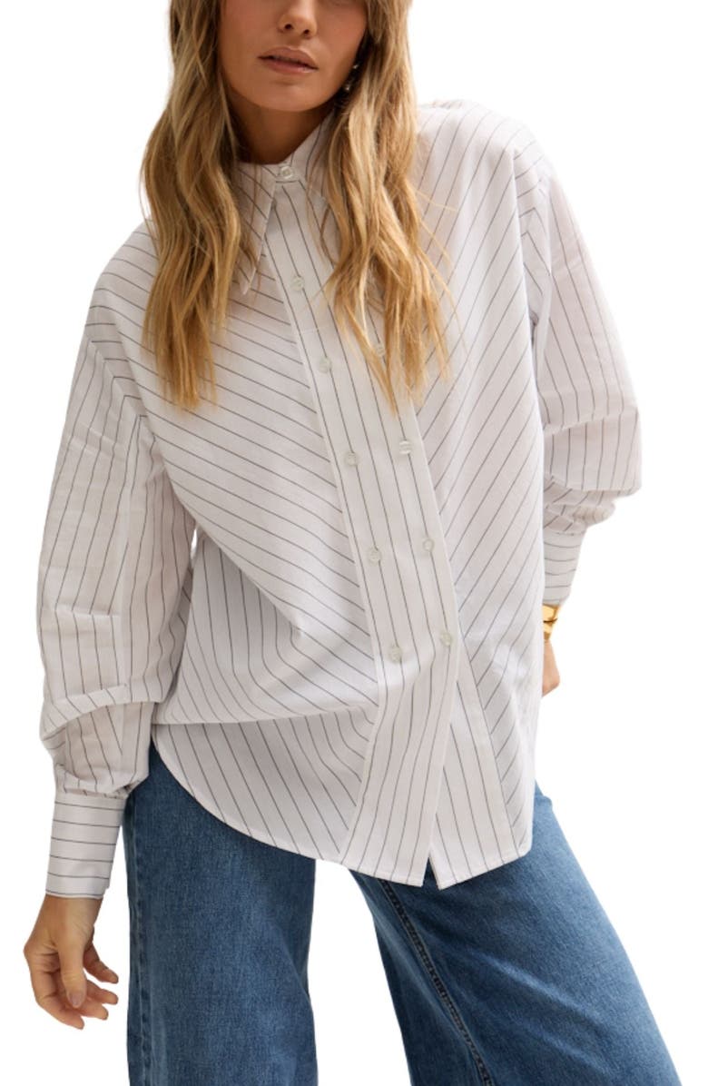 LILY AND LIONEL Dapper Double Placket Stripe Shirt, Main, color, White
