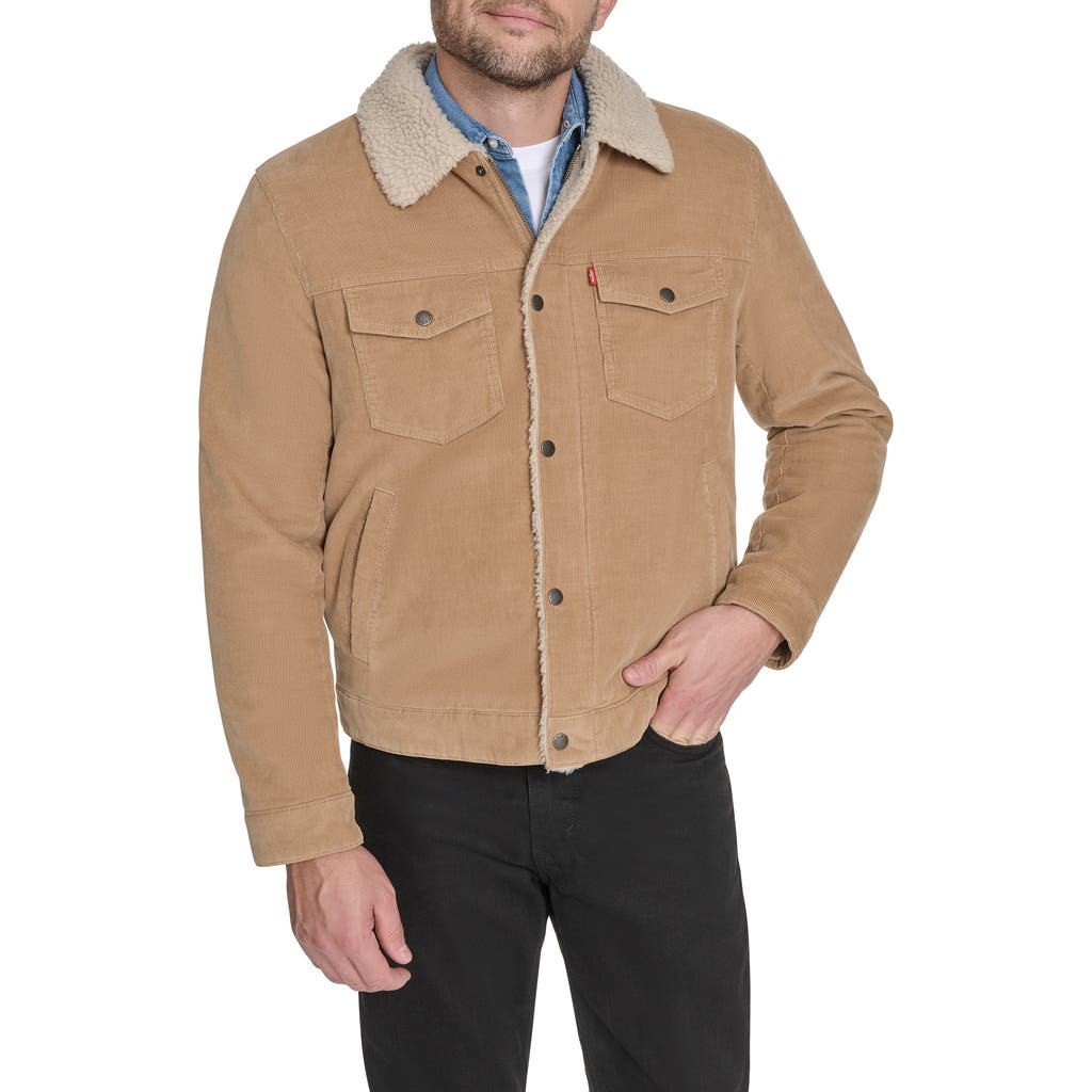 Levi's Corduroy Faux Shearling Lined Trucker Jacket In Brown