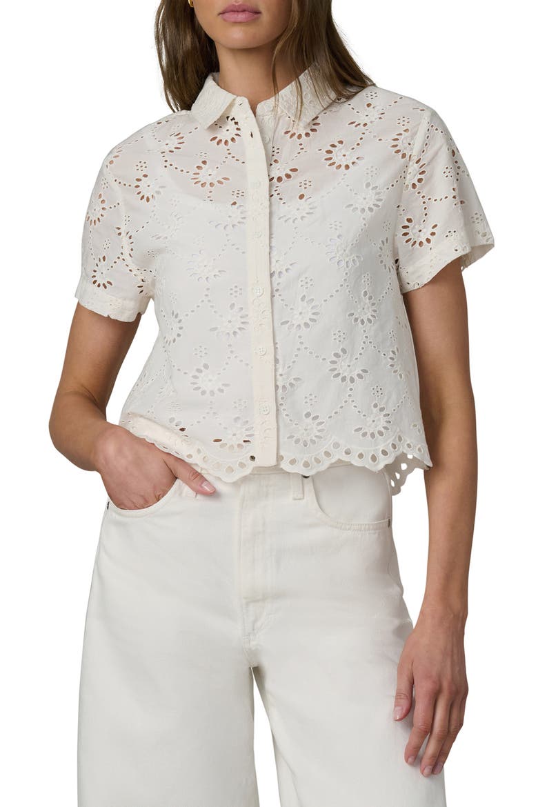 Sheer Crop Cotton Broderie Anglaise Button-Up Shirt, Main, color, ECRU