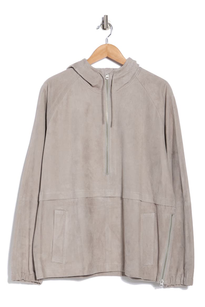 Suede Quarter Zip Hoodie, Alternate, color, LIGHT HAWK
