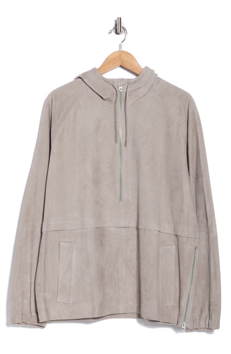 Vince Suede Quarter Zip Hoodie, Alternate, color, Light Hawk