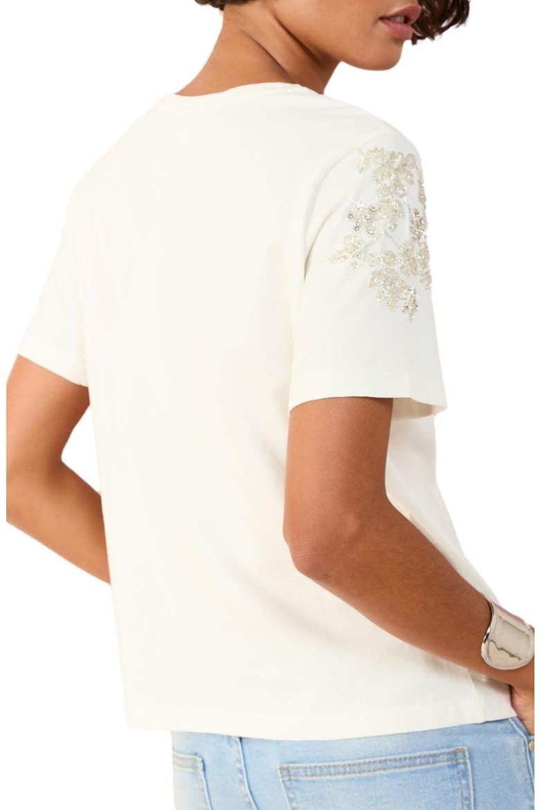 Embellished Shoulder Cotton T-Shirt, Alternate, color, CREAM