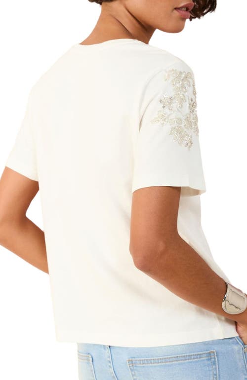 Friends Like These Embellished Shoulder Cotton T-shirt In Beige