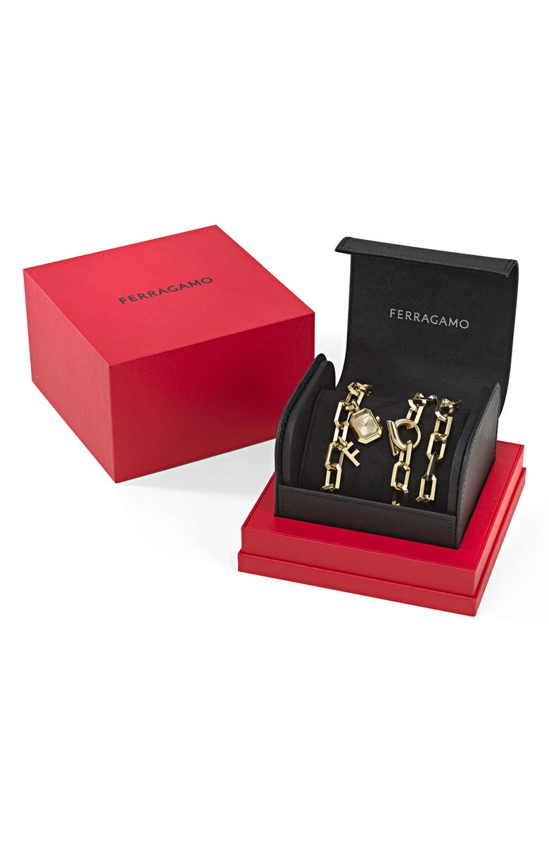 FERRAGAMO Watch Charm Chain Link Necklace, Alternate, color, Yellow Gold