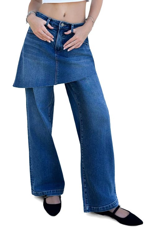 Layered Skirt Wide Leg Jeans
