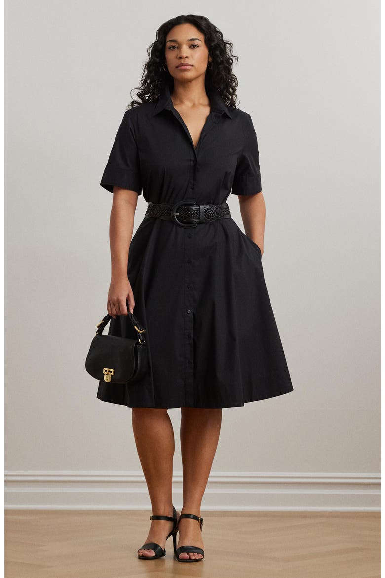 Belted Cotton Blend Shirtdress, Alternate, color, POLO BLACK