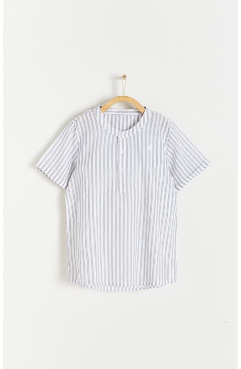 Damon Mandarin Collar Short Sleeve Shirt for Big Kid