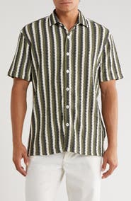 T.R. PREMIUM Stripe Knit Short Sleeve Button-Up Shirt