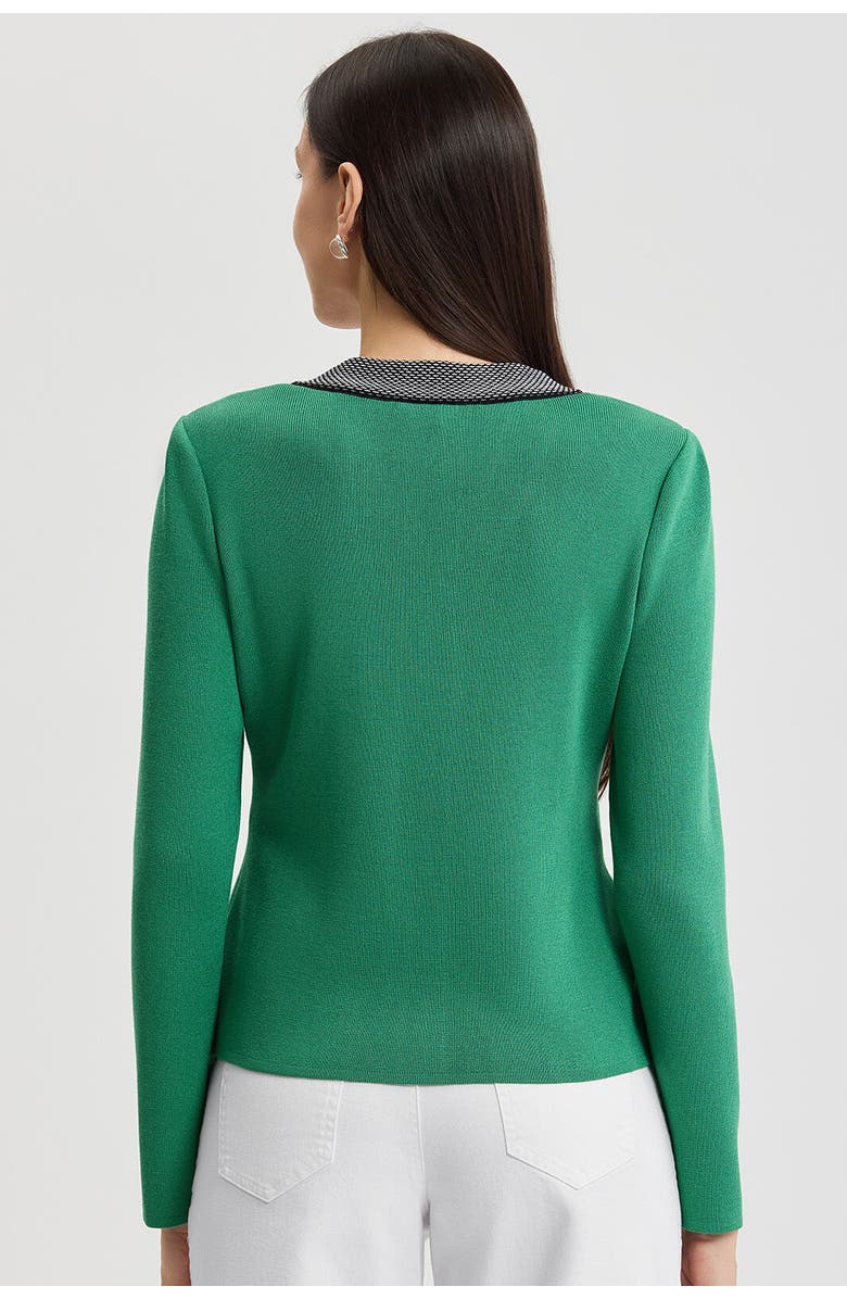 Ming Wang Family Savvy Contrast Trim Soft Knit Cardigan, Alternate, color, Kelly Green